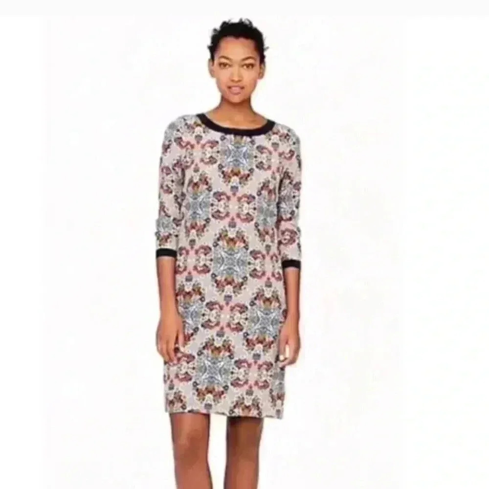 J. Crew Misty Fog Floral Coolorful Shift Dress in Orange Navy Blue Size 8